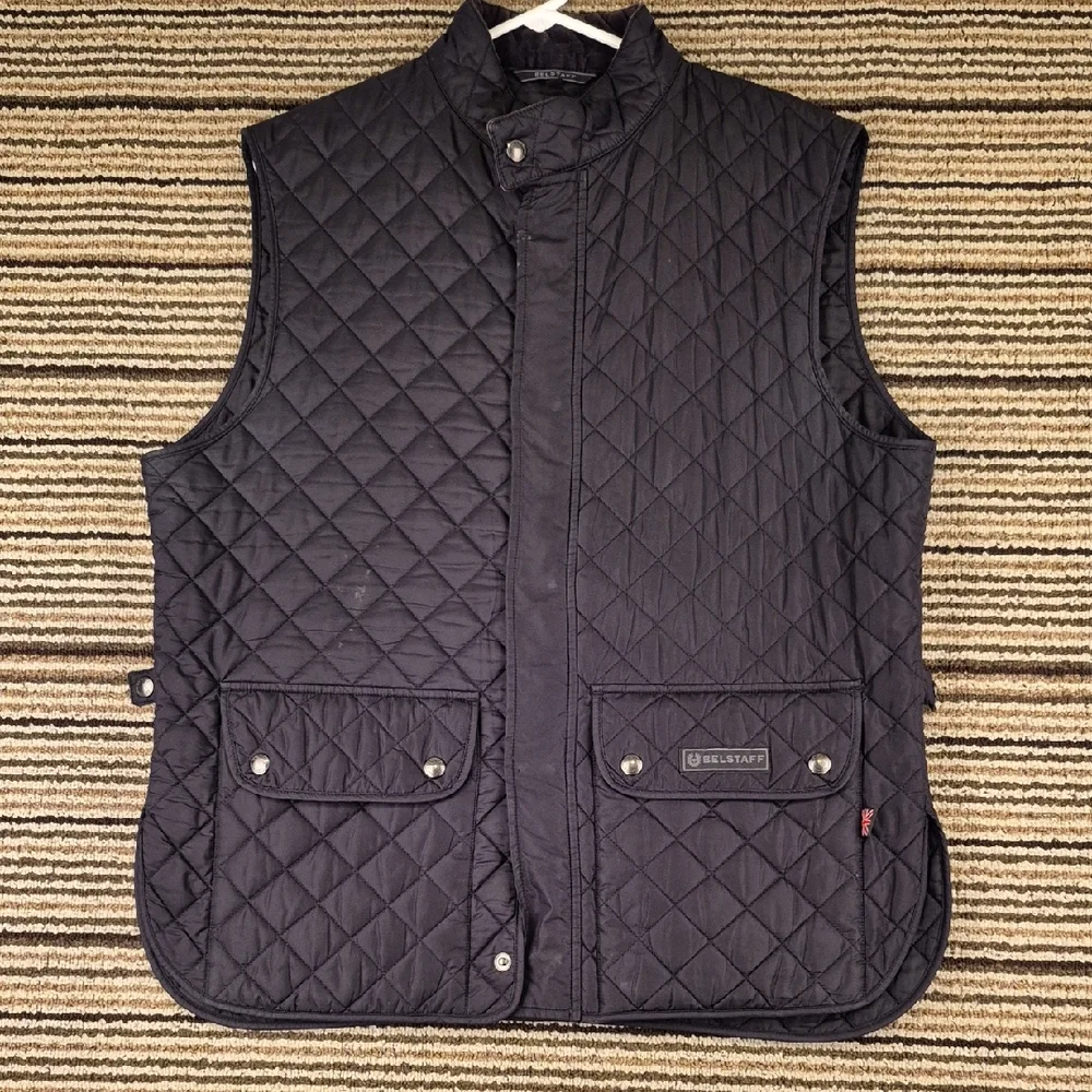 BELSTAFF Romania Black Quilted Sz 54 XL Mens Hunting Style Full Button Vest